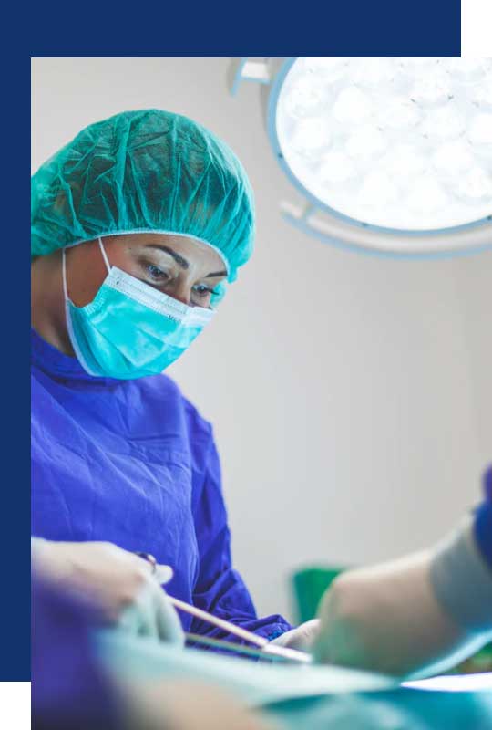 Surgeon performing mesothelioma treatment