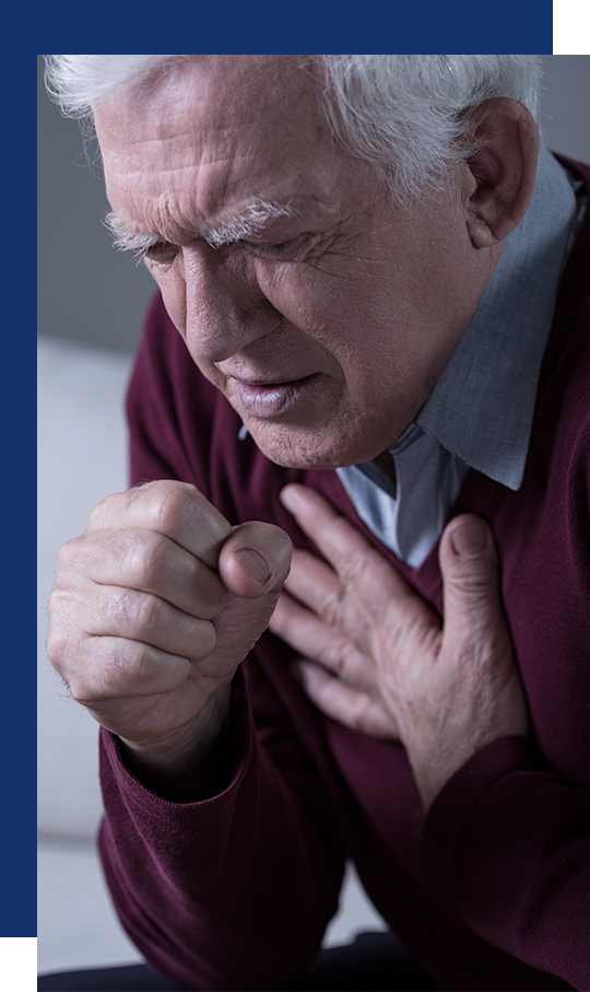 Older man coughing from asbestos disease symptoms